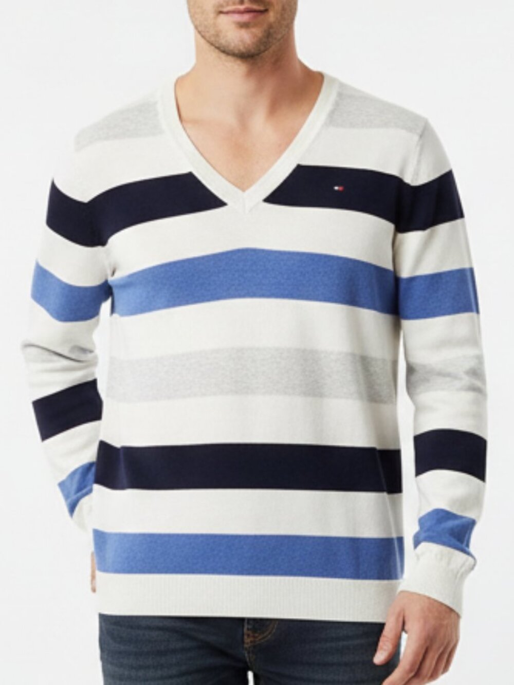 Tommy Hilfiger Striped V-Neck Sweater